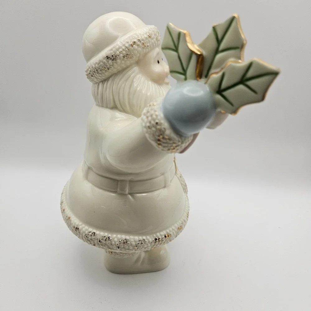 Lenox Santa Claus Porcelain Figurine Hand Painted White Coat Holly & Gift No box